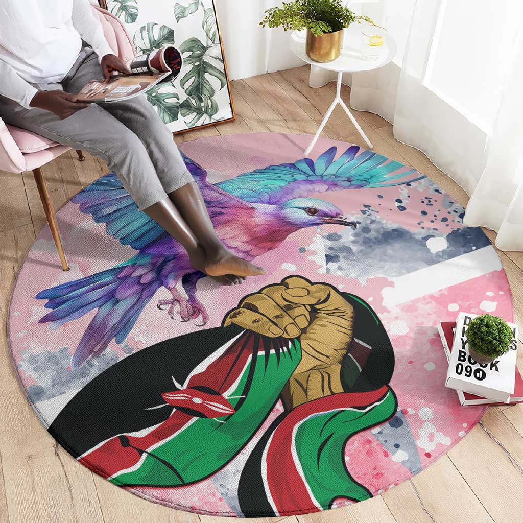 Kenya Independence Day Round Carpet with Lilac Breasted Roller - Unique Version LT01