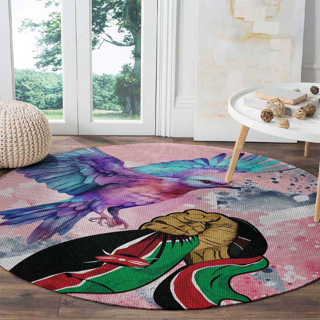 Kenya Independence Day Round Carpet with Lilac Breasted Roller - Unique Version LT01