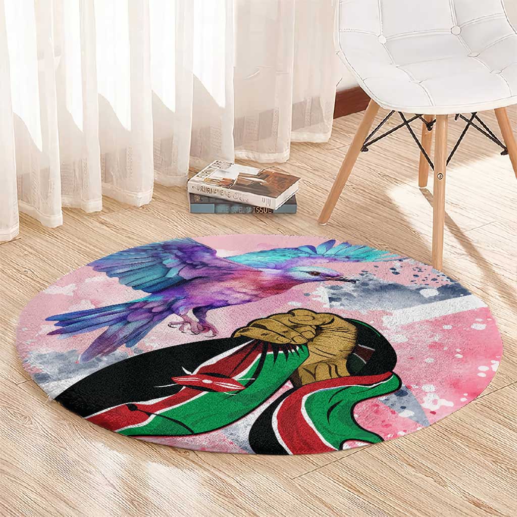 Kenya Independence Day Round Carpet with Lilac Breasted Roller - Unique Version LT01