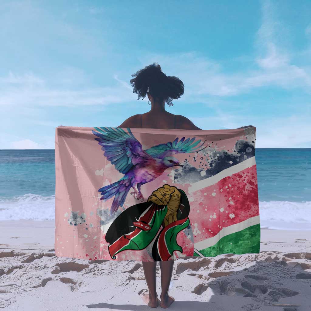 Kenya Independence Day Sarong with Lilac Breasted Roller - Unique Version LT01