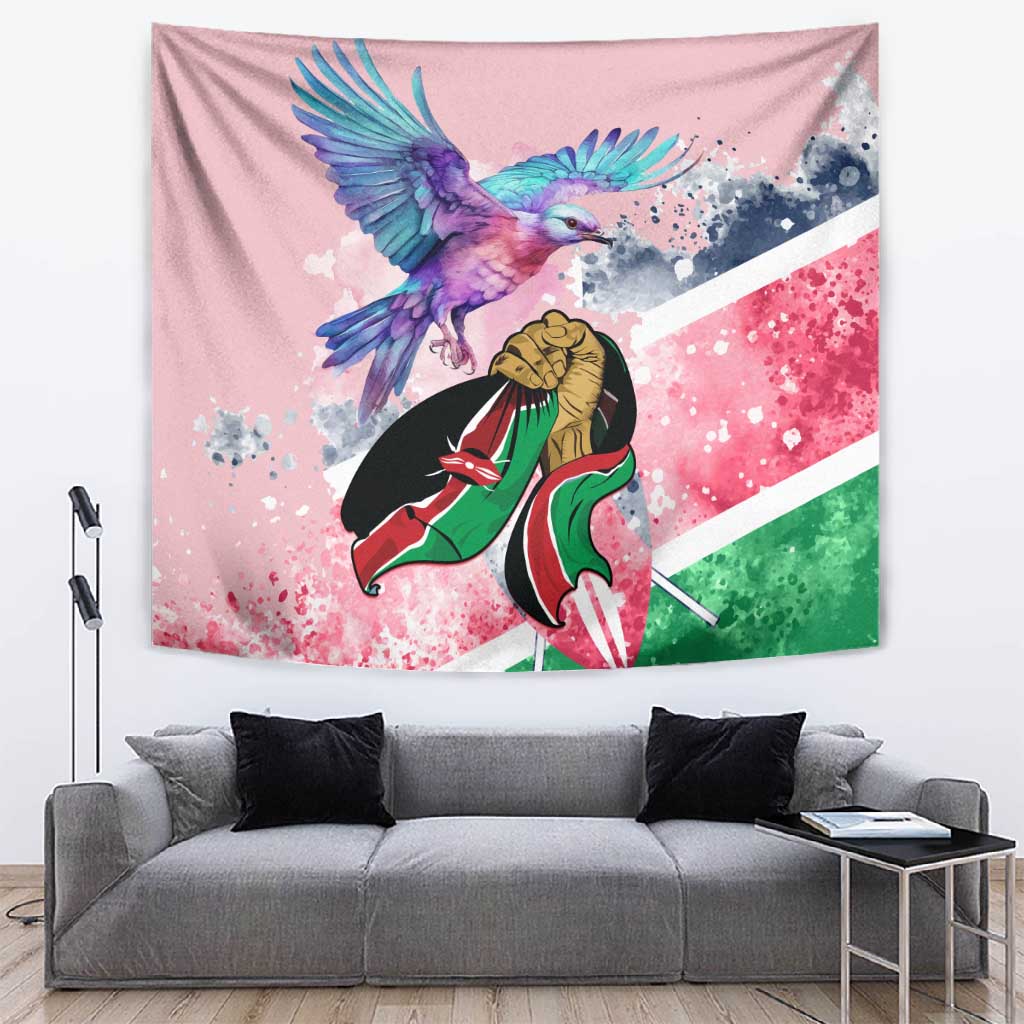 Kenya Independence Day Tapestry with Lilac Breasted Roller - Unique Version LT01