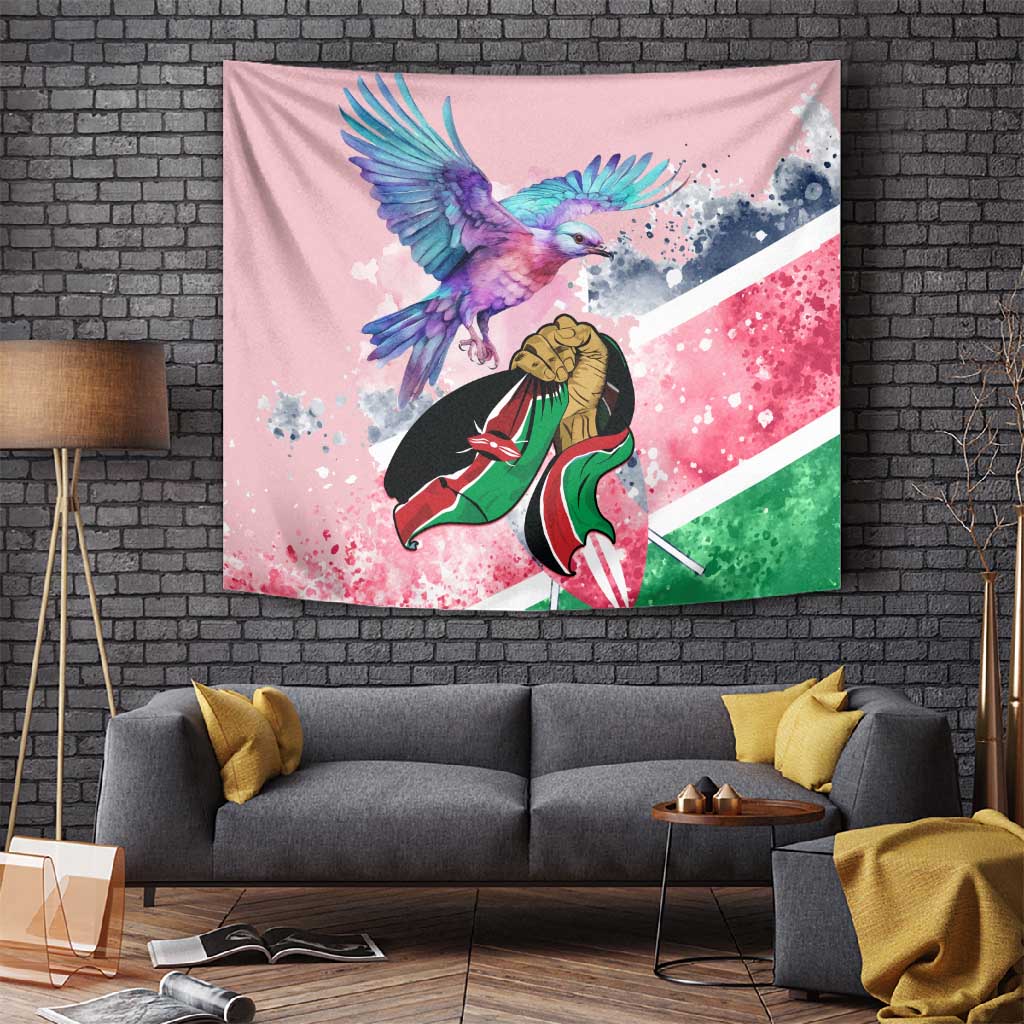 Kenya Independence Day Tapestry with Lilac Breasted Roller - Unique Version LT01