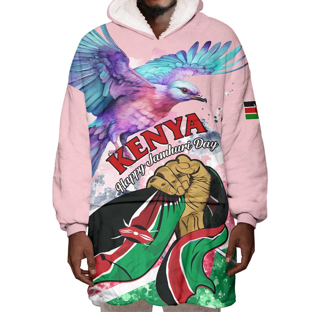 Personalized Kenya Independence Day Wearable Blanket Hoodie with Lilac Breasted Roller - Unique Version LT01