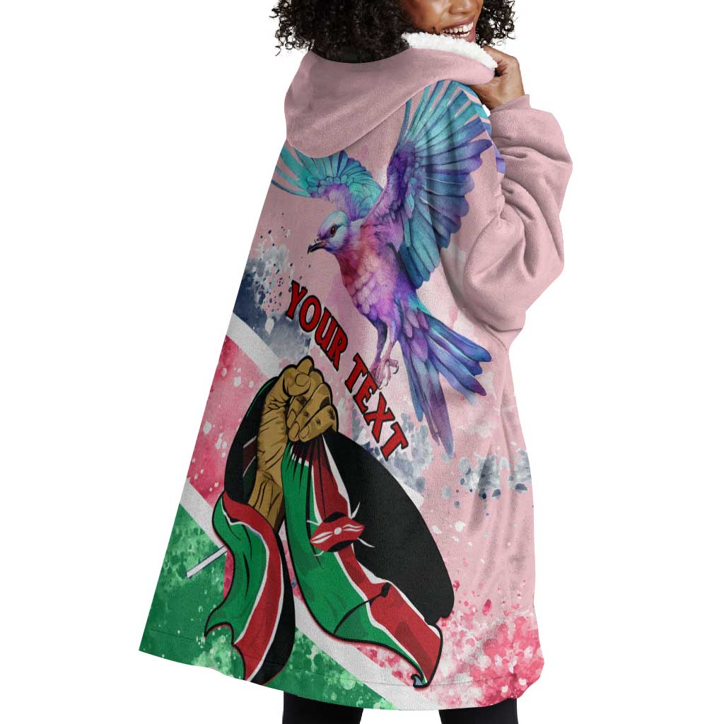 Personalized Kenya Independence Day Wearable Blanket Hoodie with Lilac Breasted Roller - Unique Version LT01