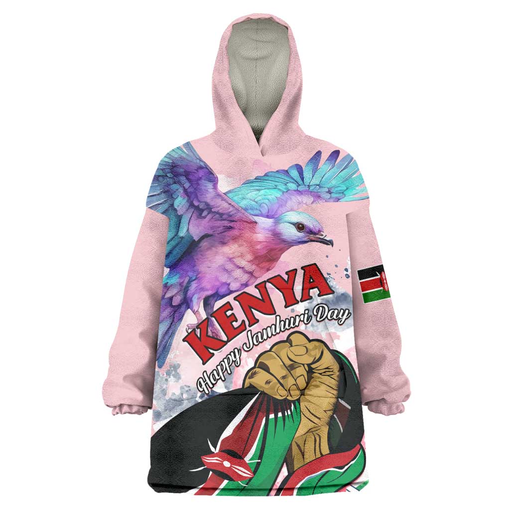 Personalized Kenya Independence Day Wearable Blanket Hoodie with Lilac Breasted Roller - Unique Version LT01