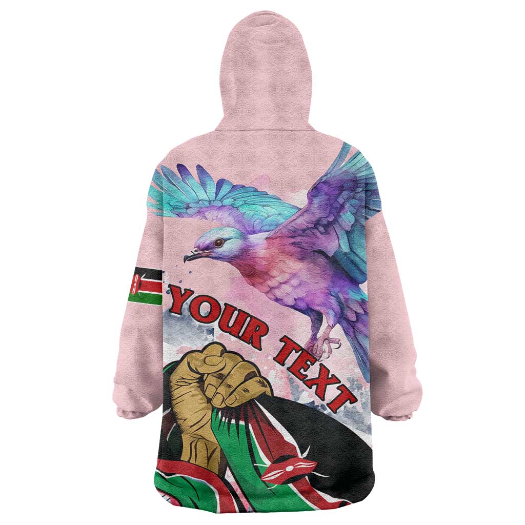 Personalized Kenya Independence Day Wearable Blanket Hoodie with Lilac Breasted Roller - Unique Version LT01