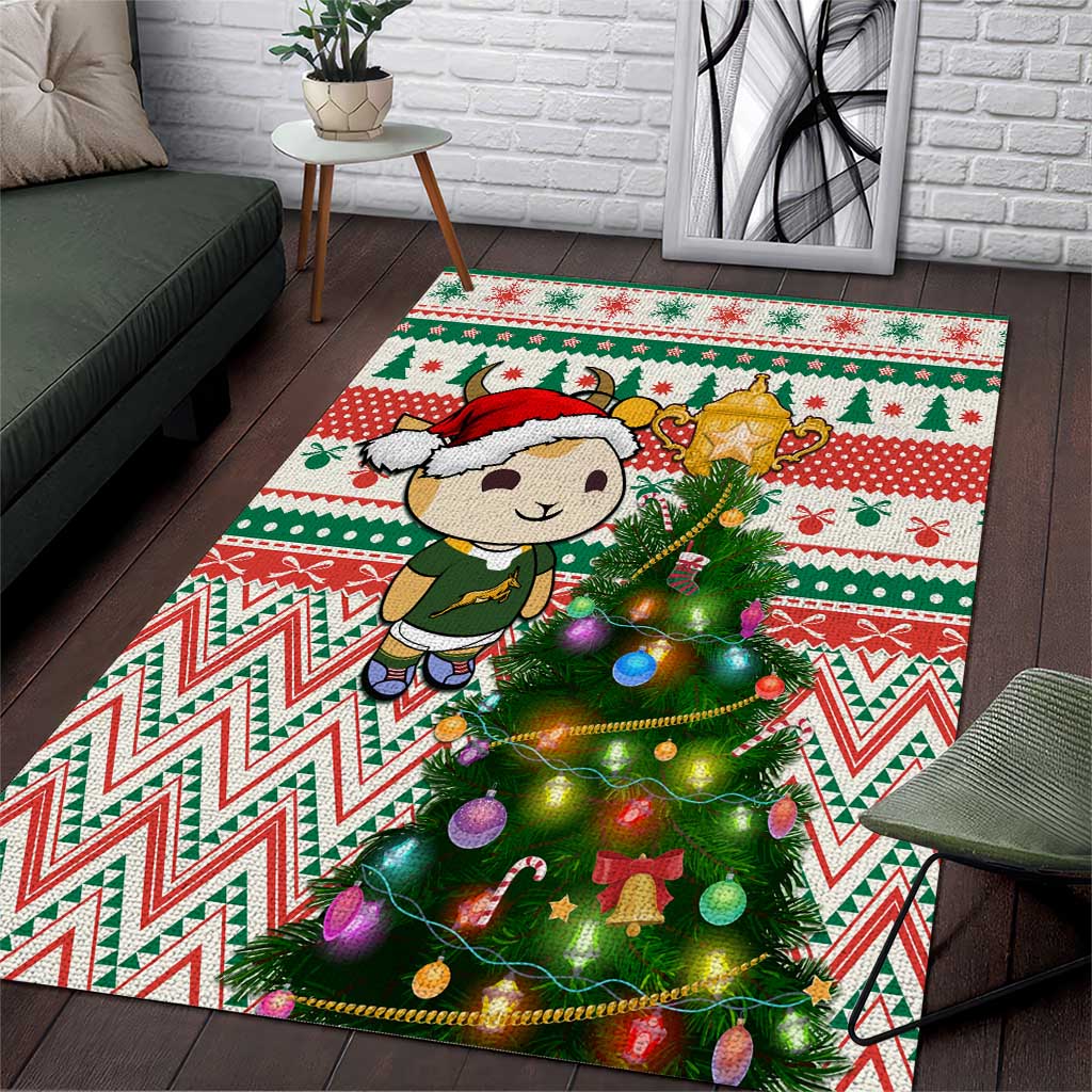 South Africa Rugby Christmas Area Rug with Cute Springbok and Christmas Tree LT01