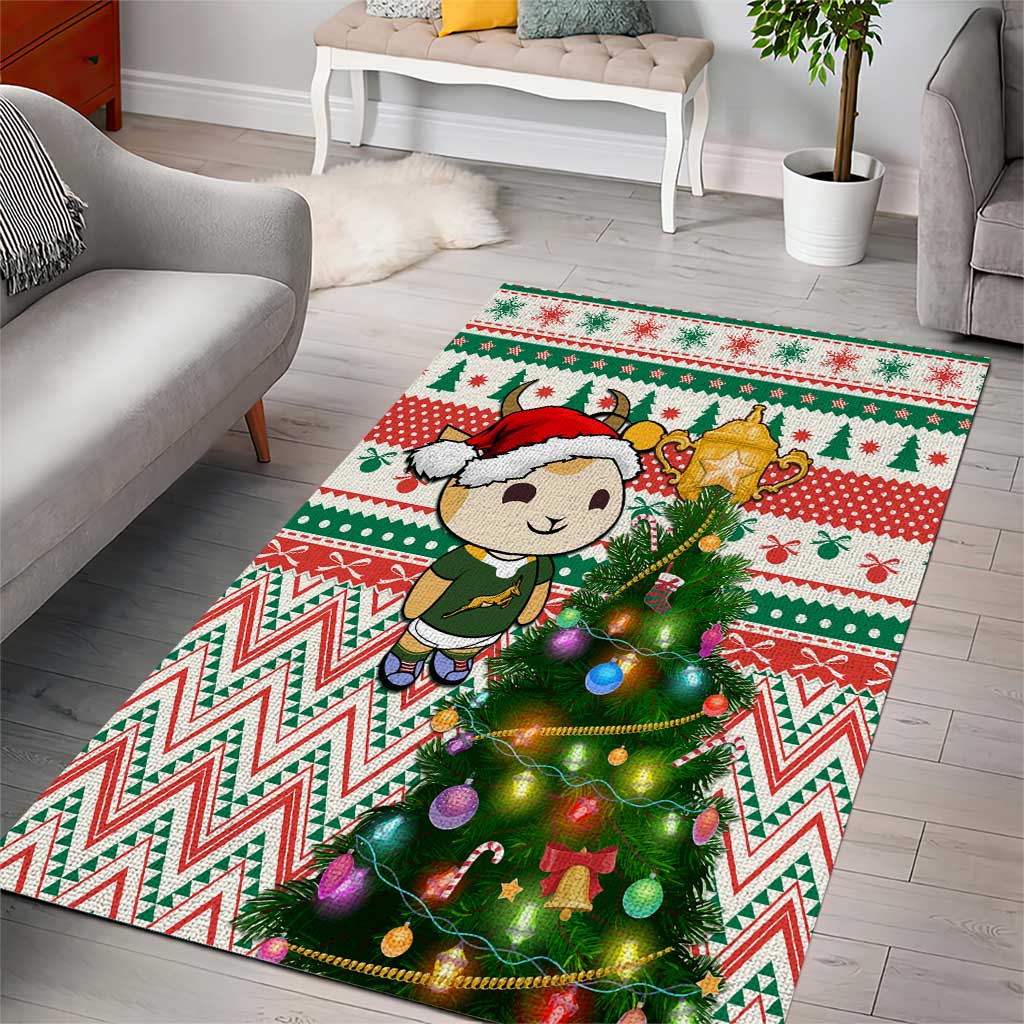 South Africa Rugby Christmas Area Rug with Cute Springbok and Christmas Tree LT01