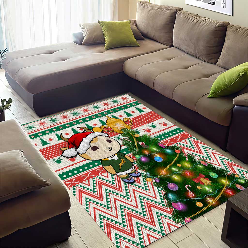 South Africa Rugby Christmas Area Rug with Cute Springbok and Christmas Tree LT01