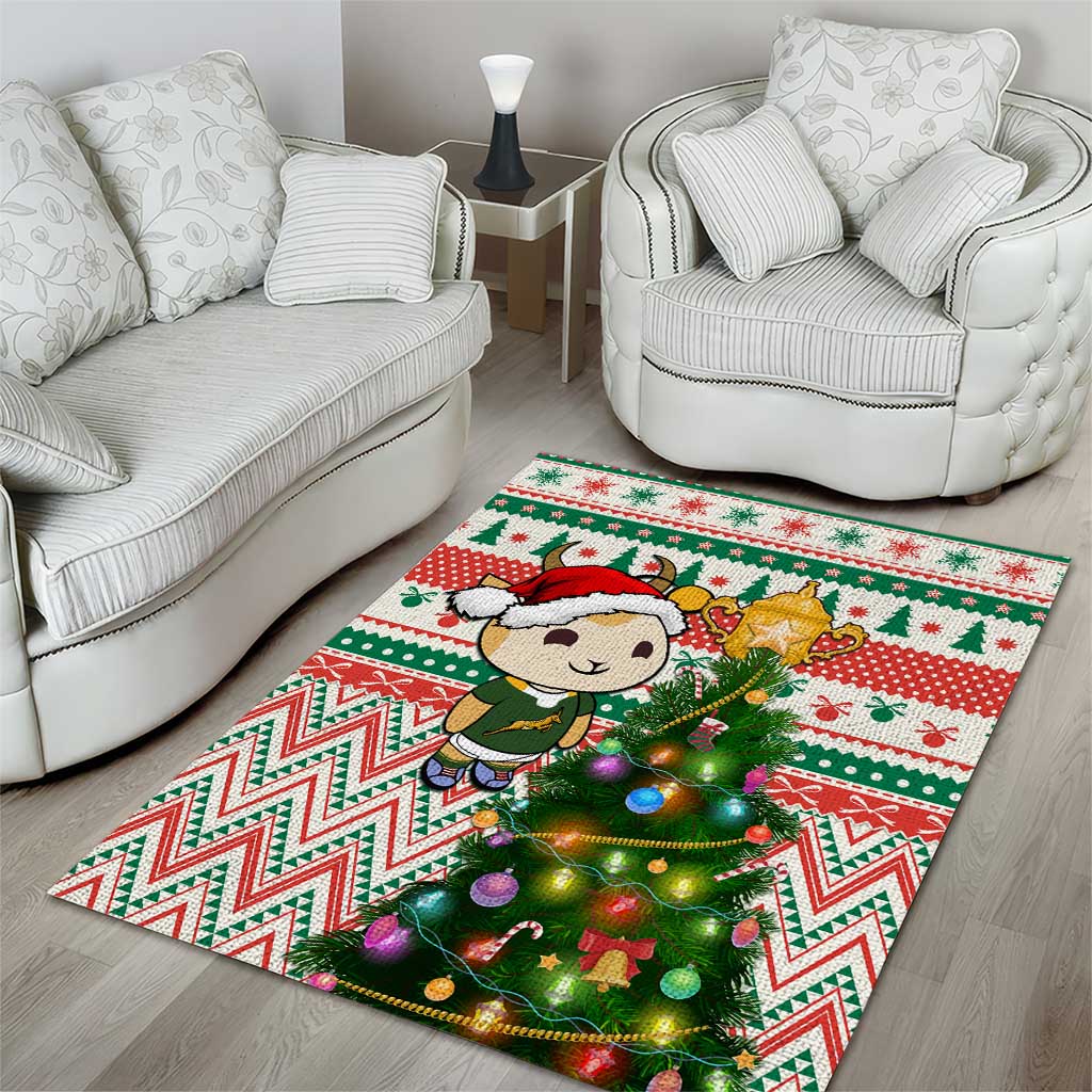South Africa Rugby Christmas Area Rug with Cute Springbok and Christmas Tree LT01