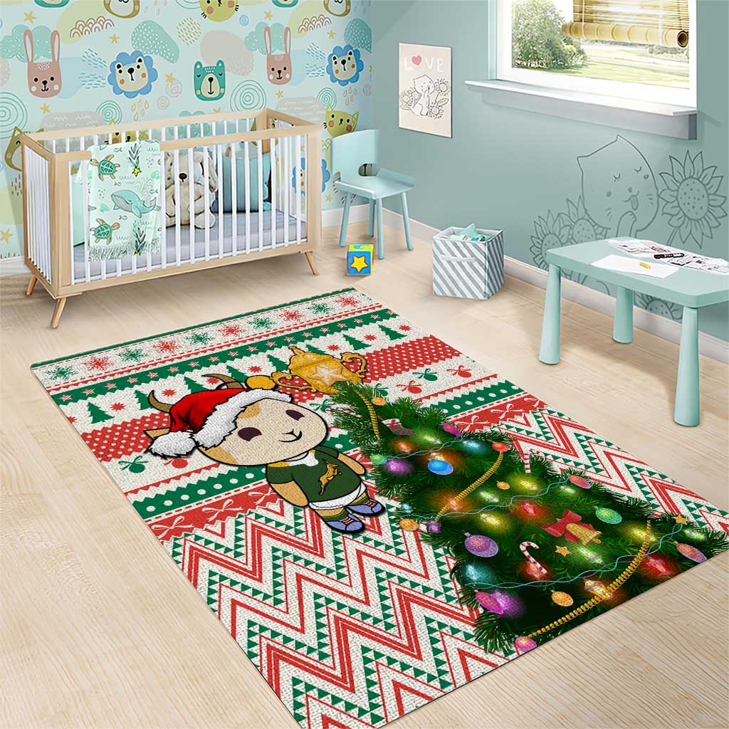 South Africa Rugby Christmas Area Rug with Cute Springbok and Christmas Tree LT01