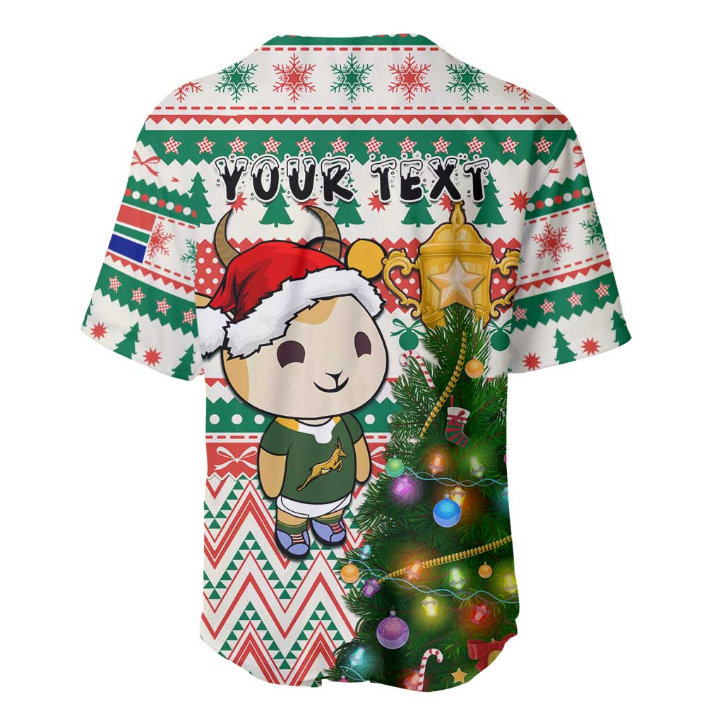 Personalized South Africa Rugby Christmas Baseball Jersey with Cute Springbok and Christmas Tree LT01