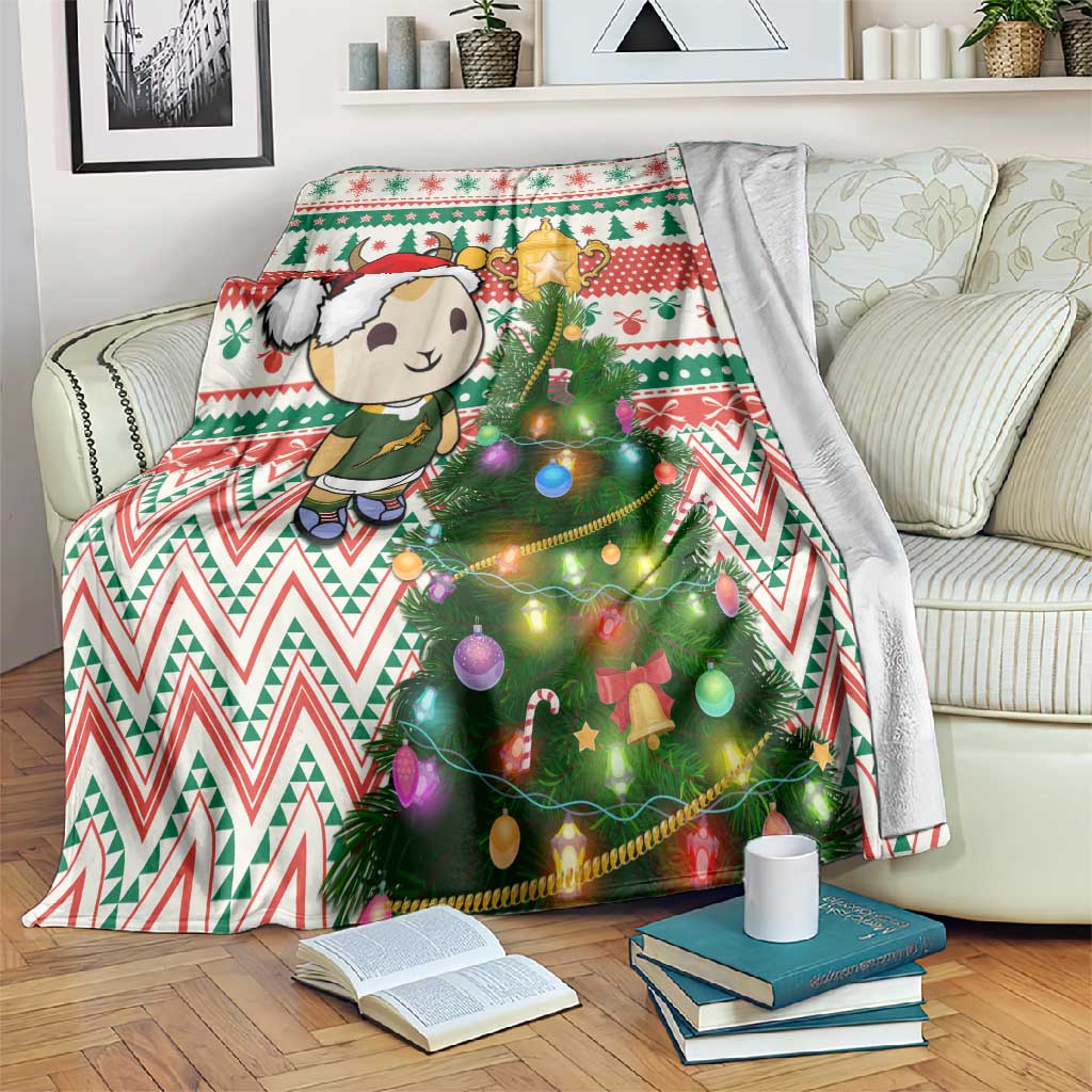 South Africa Rugby Christmas Blanket with Cute Springbok and Christmas Tree LT01