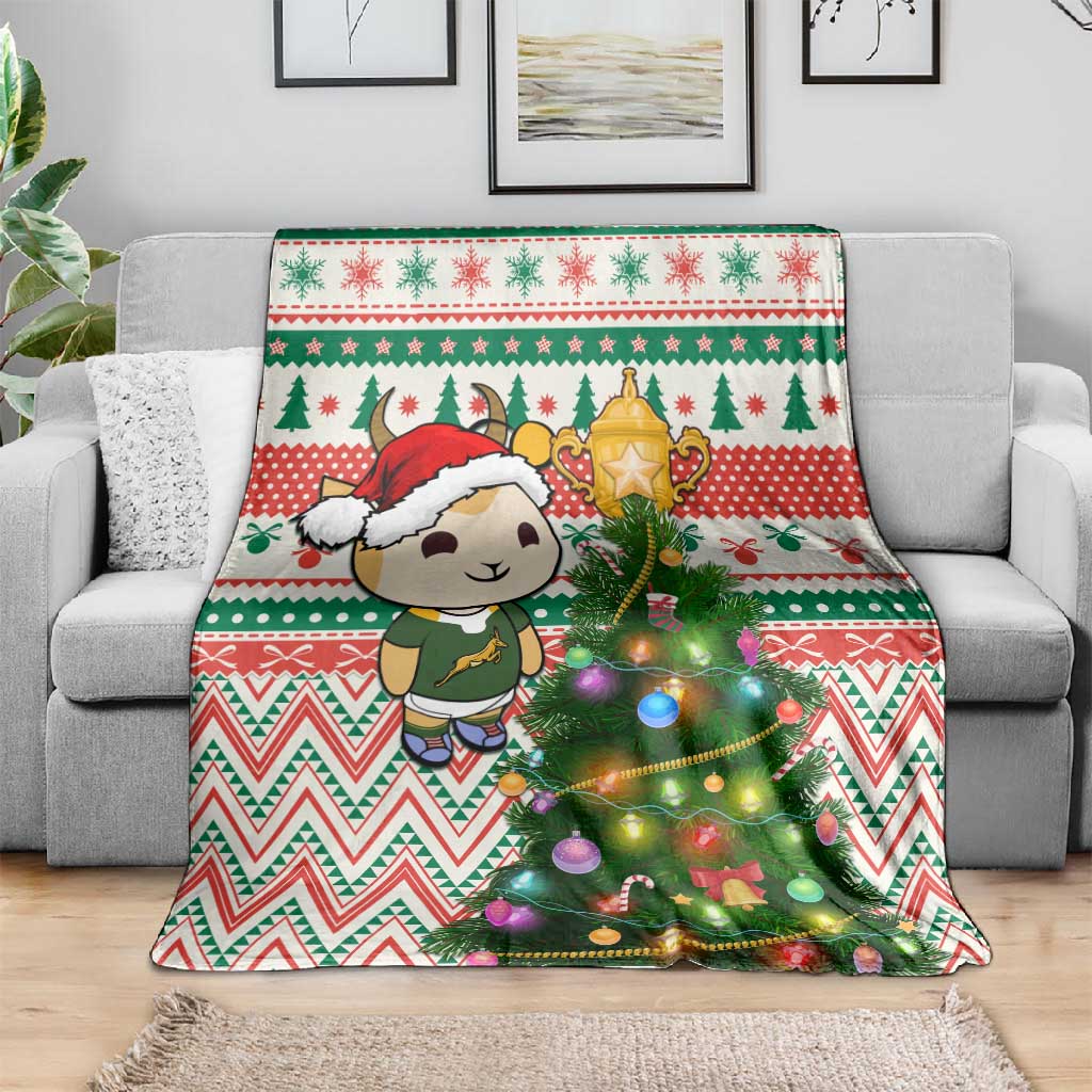 South Africa Rugby Christmas Blanket with Cute Springbok and Christmas Tree LT01
