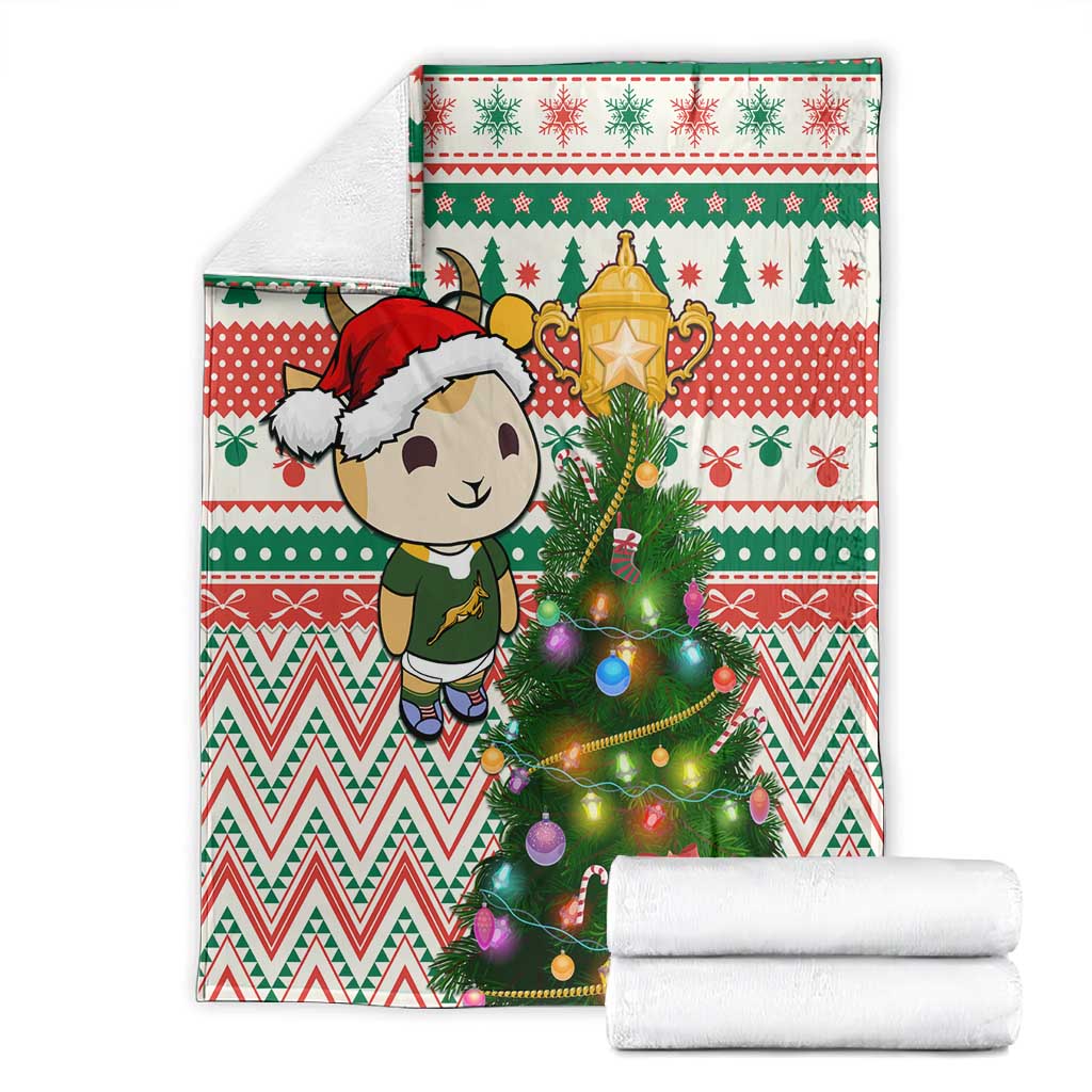 South Africa Rugby Christmas Blanket with Cute Springbok and Christmas Tree LT01