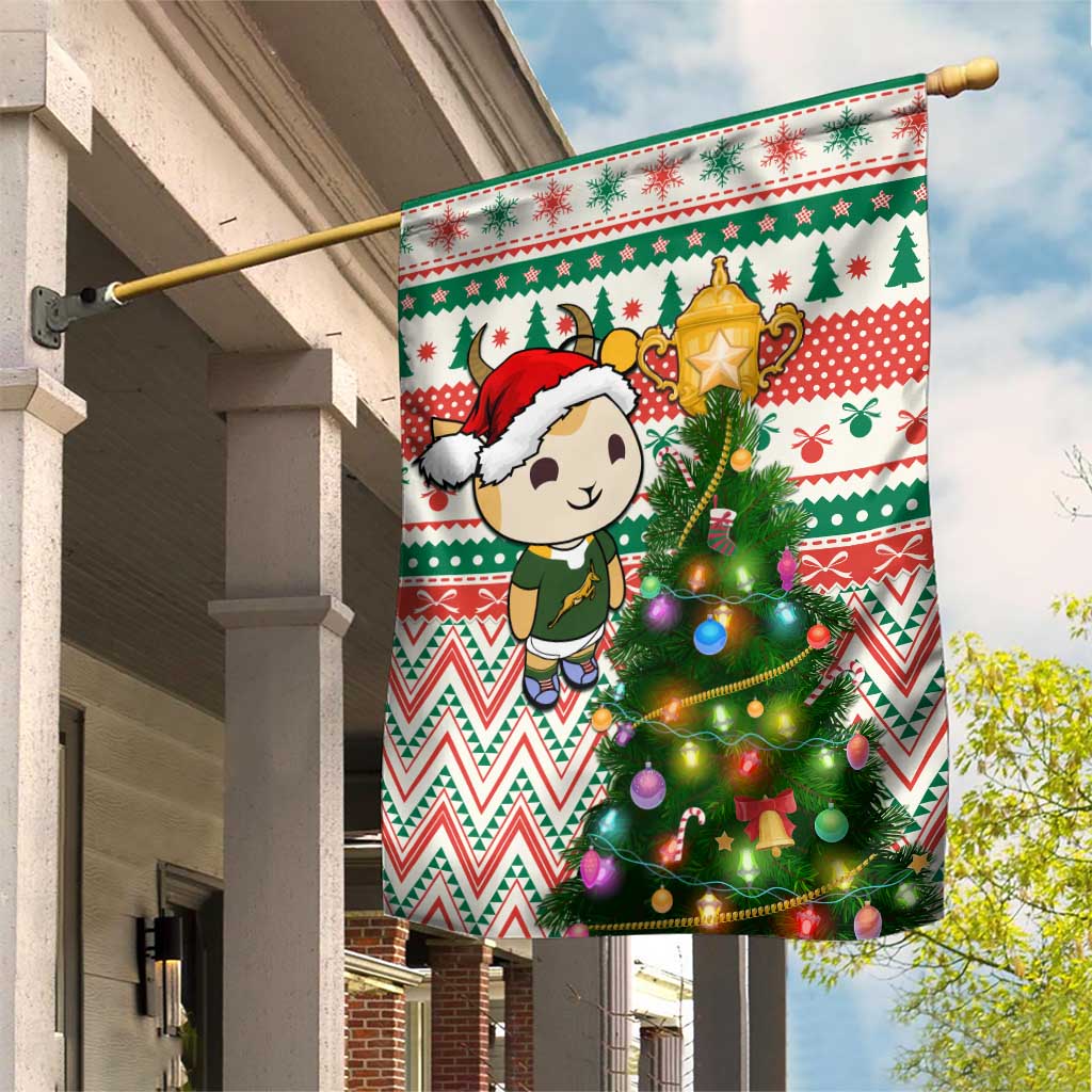 South Africa Rugby Christmas Garden Flag with Cute Springbok and Christmas Tree LT01
