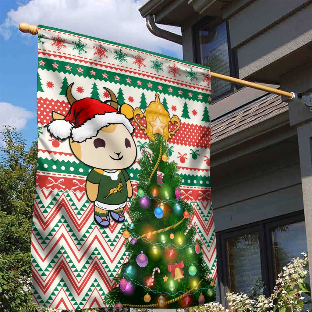 South Africa Rugby Christmas Garden Flag with Cute Springbok and Christmas Tree LT01