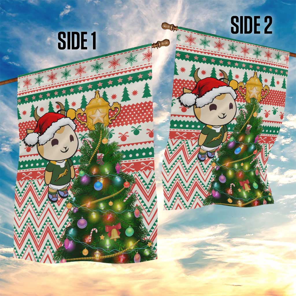 South Africa Rugby Christmas Garden Flag with Cute Springbok and Christmas Tree LT01