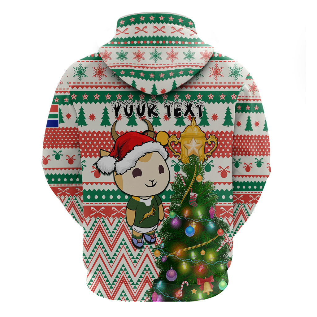 Personalised South Africa Rugby Christmas Hoodie Cute Springbok With Christmas Tree LT01