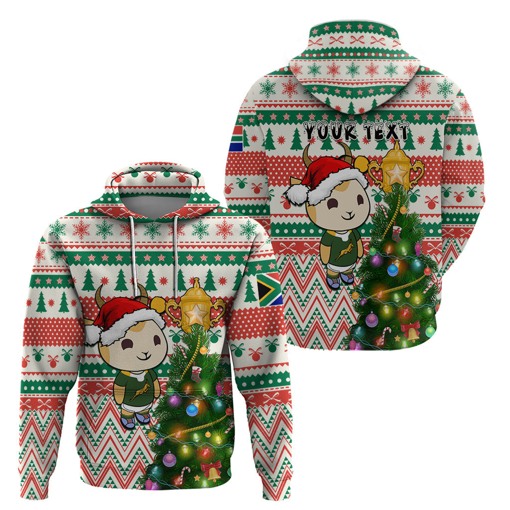 Personalised South Africa Rugby Christmas Hoodie Cute Springbok With Christmas Tree LT01