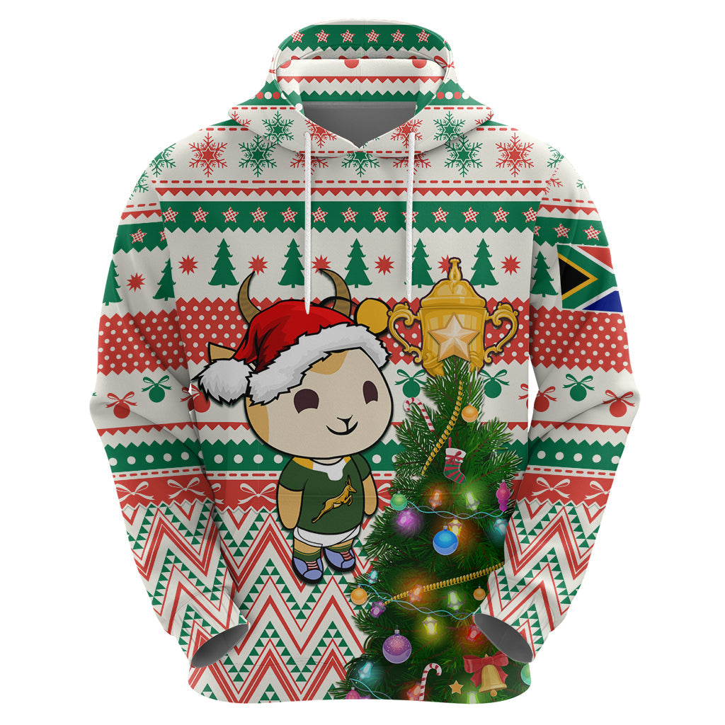 Personalised South Africa Rugby Christmas Hoodie Cute Springbok With Christmas Tree LT01