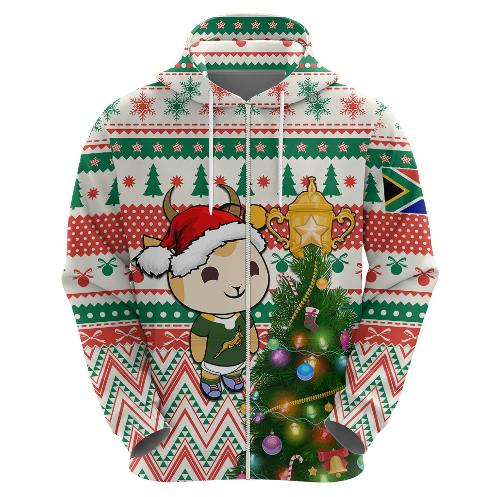 Personalised South Africa Rugby Christmas Hoodie Cute Springbok With Christmas Tree LT01