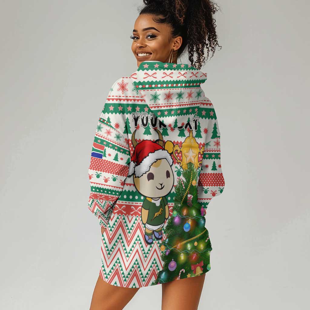 Personalized South Africa Rugby Christmas Hoodie Dress with Cute Springbok and Christmas Tree LT01