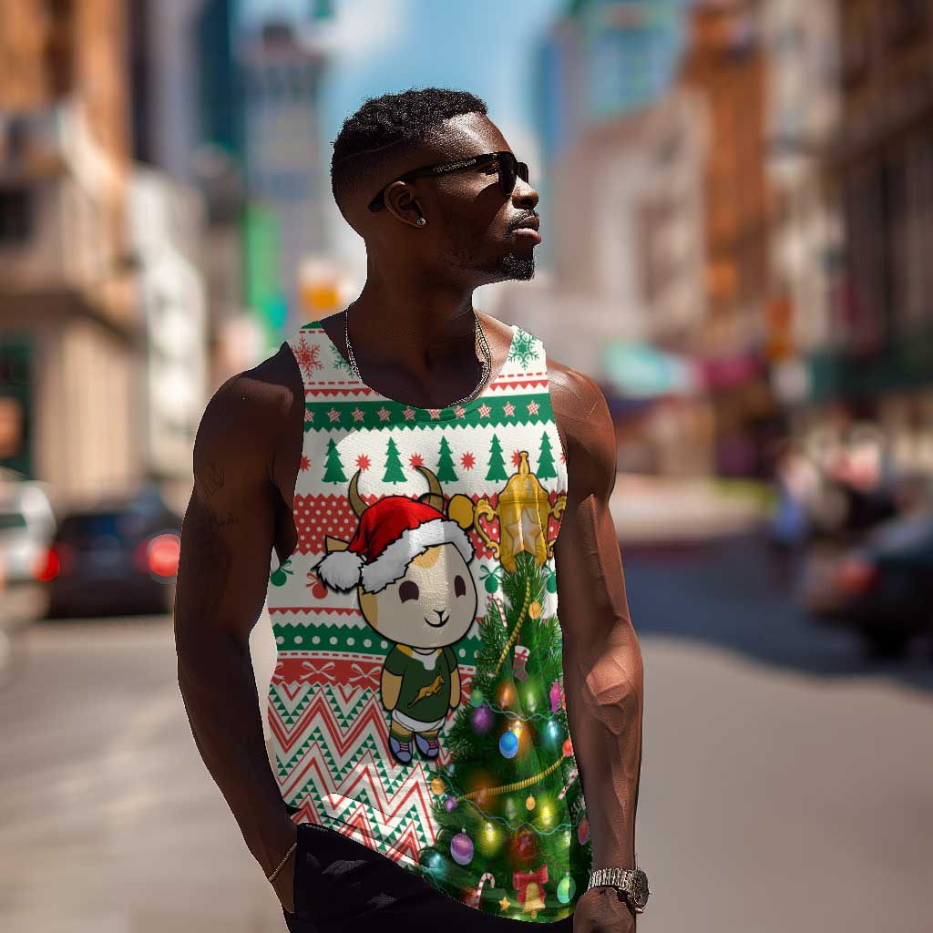 Personalized South Africa Rugby Christmas Men Tank Top with Cute Springbok and Christmas Tree LT01