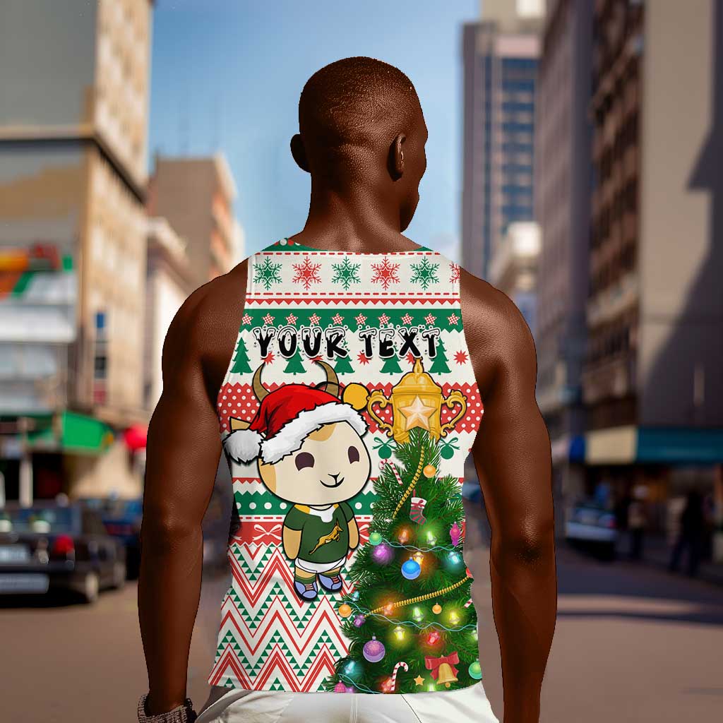 Personalized South Africa Rugby Christmas Men Tank Top with Cute Springbok and Christmas Tree LT01