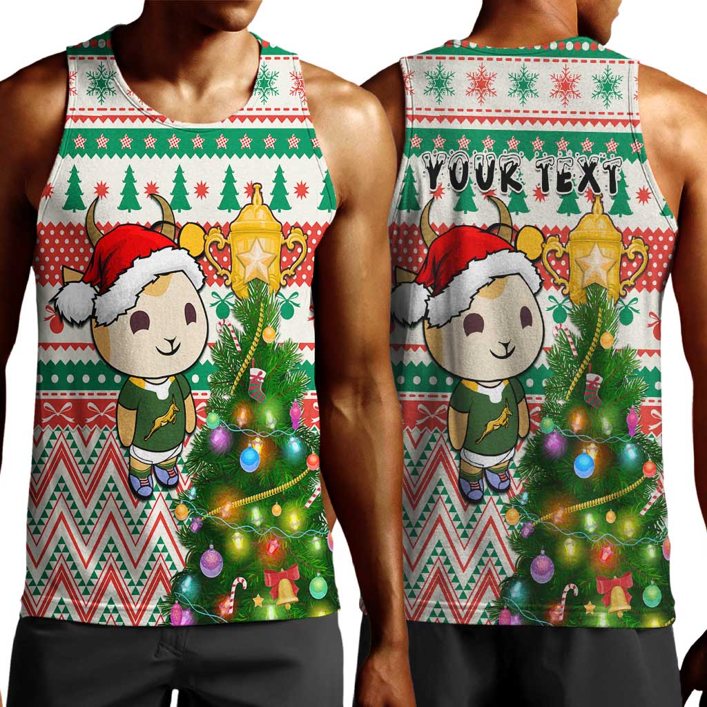 Personalized South Africa Rugby Christmas Men Tank Top with Cute Springbok and Christmas Tree LT01