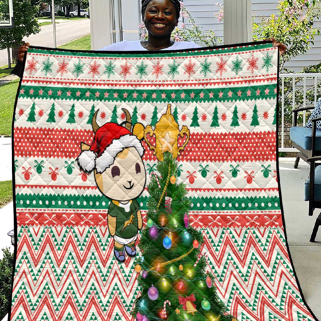 South Africa Rugby Christmas Quilt with Cute Springbok and Christmas Tree LT01