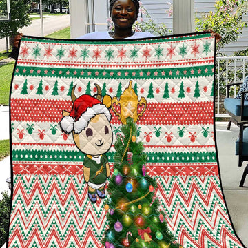 South Africa Rugby Christmas Quilt with Cute Springbok and Christmas Tree LT01