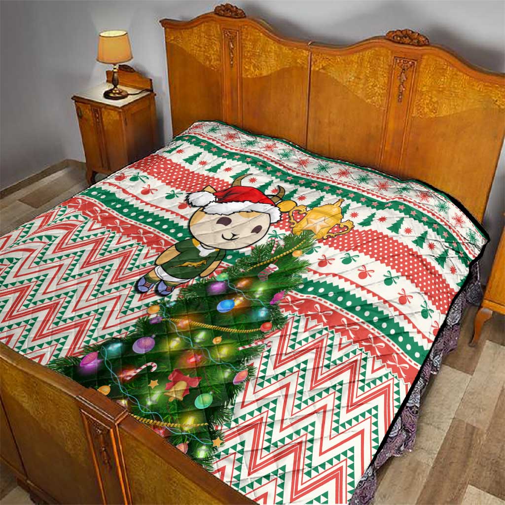 South Africa Rugby Christmas Quilt with Cute Springbok and Christmas Tree LT01