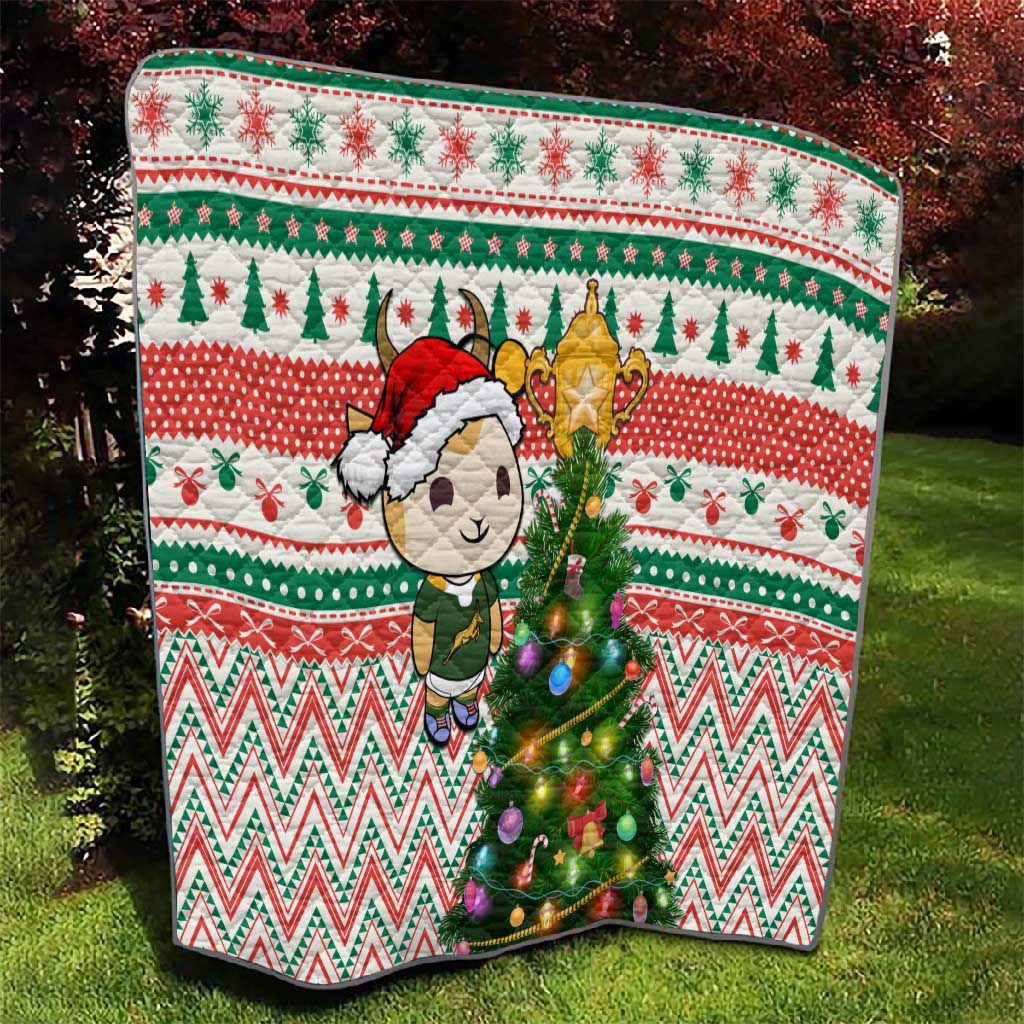 South Africa Rugby Christmas Quilt with Cute Springbok and Christmas Tree LT01