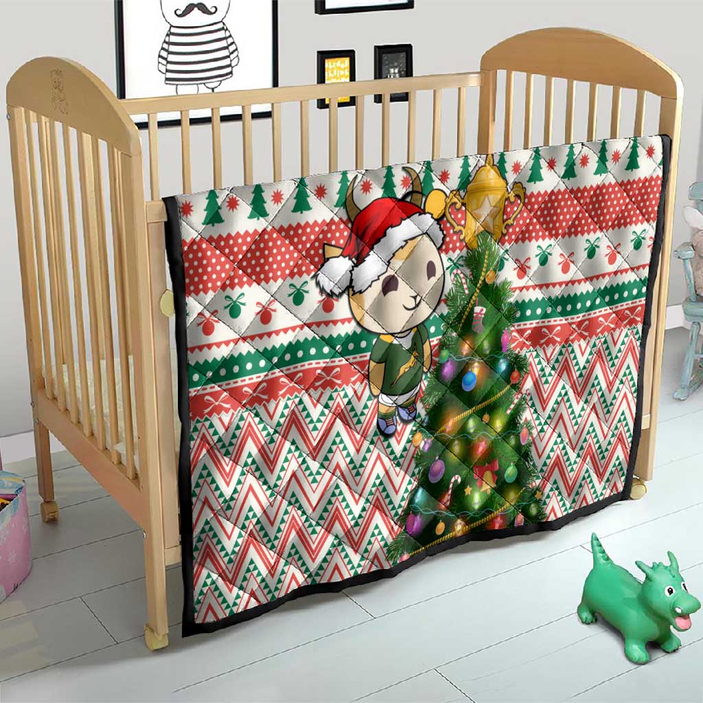 South Africa Rugby Christmas Quilt with Cute Springbok and Christmas Tree LT01