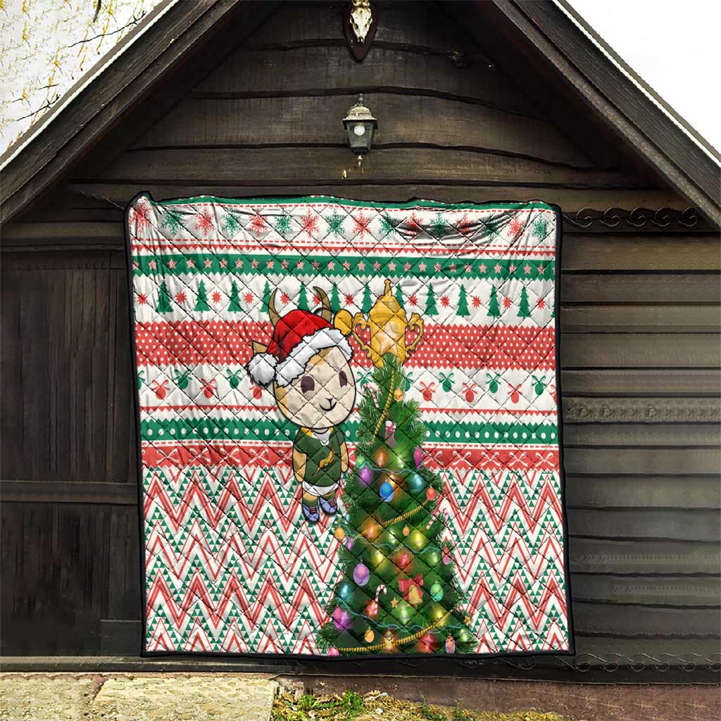 South Africa Rugby Christmas Quilt with Cute Springbok and Christmas Tree LT01