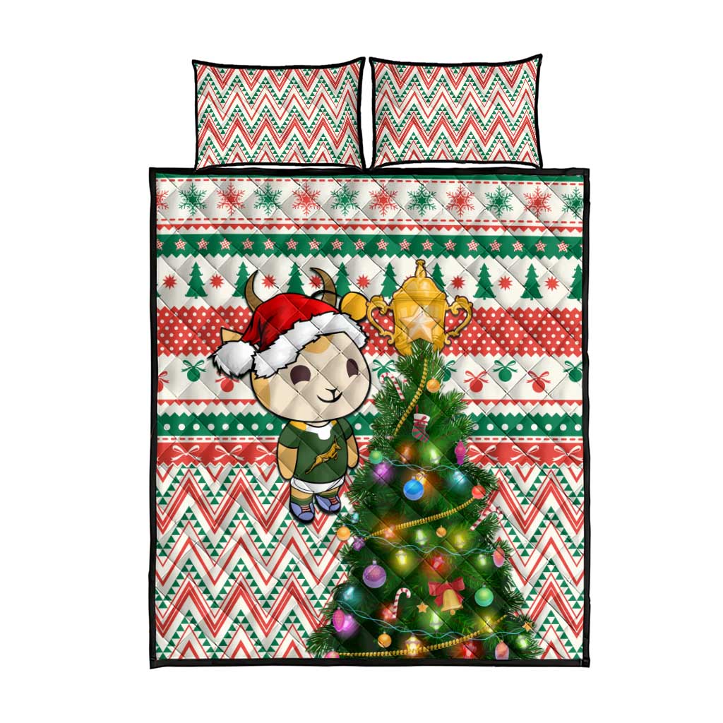 South Africa Rugby Christmas Quilt Bed Set with Cute Springbok and Christmas Tree LT01