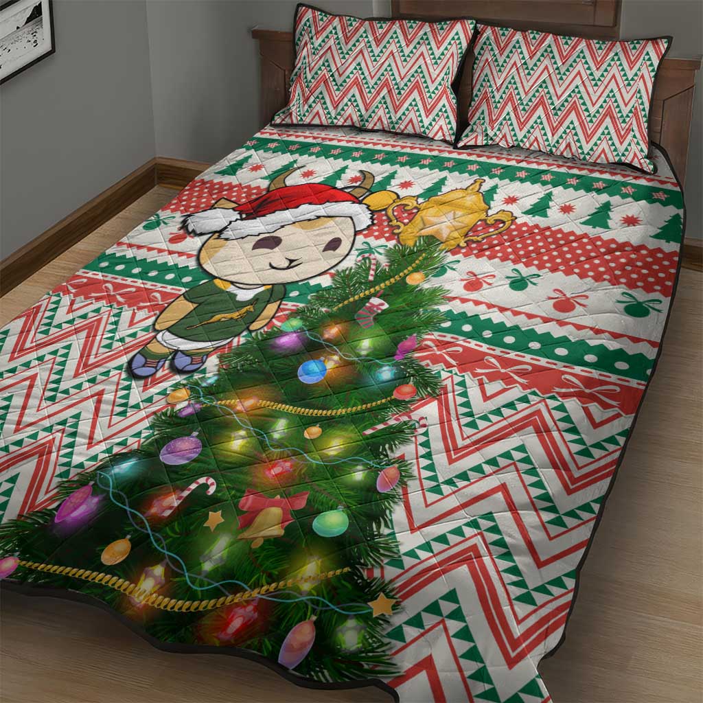 South Africa Rugby Christmas Quilt Bed Set with Cute Springbok and Christmas Tree LT01