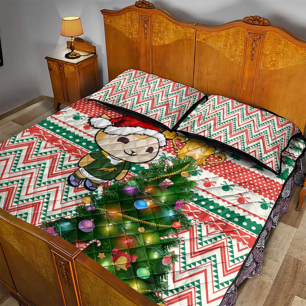 South Africa Rugby Christmas Quilt Bed Set with Cute Springbok and Christmas Tree LT01