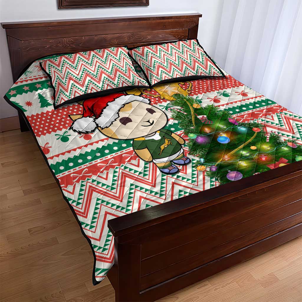South Africa Rugby Christmas Quilt Bed Set with Cute Springbok and Christmas Tree LT01