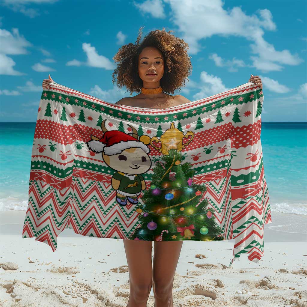 South Africa Rugby Christmas Sarong with Cute Springbok and Christmas Tree LT01