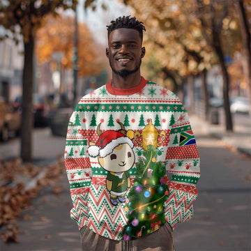 Personalized South Africa Rugby Christmas Sweatshirt with Cute Springbok and Christmas Tree LT01