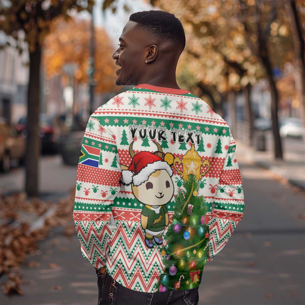Personalized South Africa Rugby Christmas Sweatshirt with Cute Springbok and Christmas Tree LT01