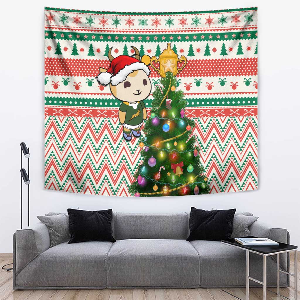 South Africa Rugby Christmas Tapestry with Cute Springbok and Christmas Tree LT01