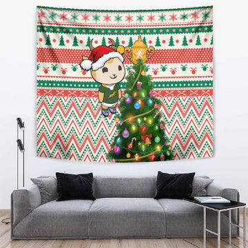 South Africa Rugby Christmas Tapestry with Cute Springbok and Christmas Tree LT01