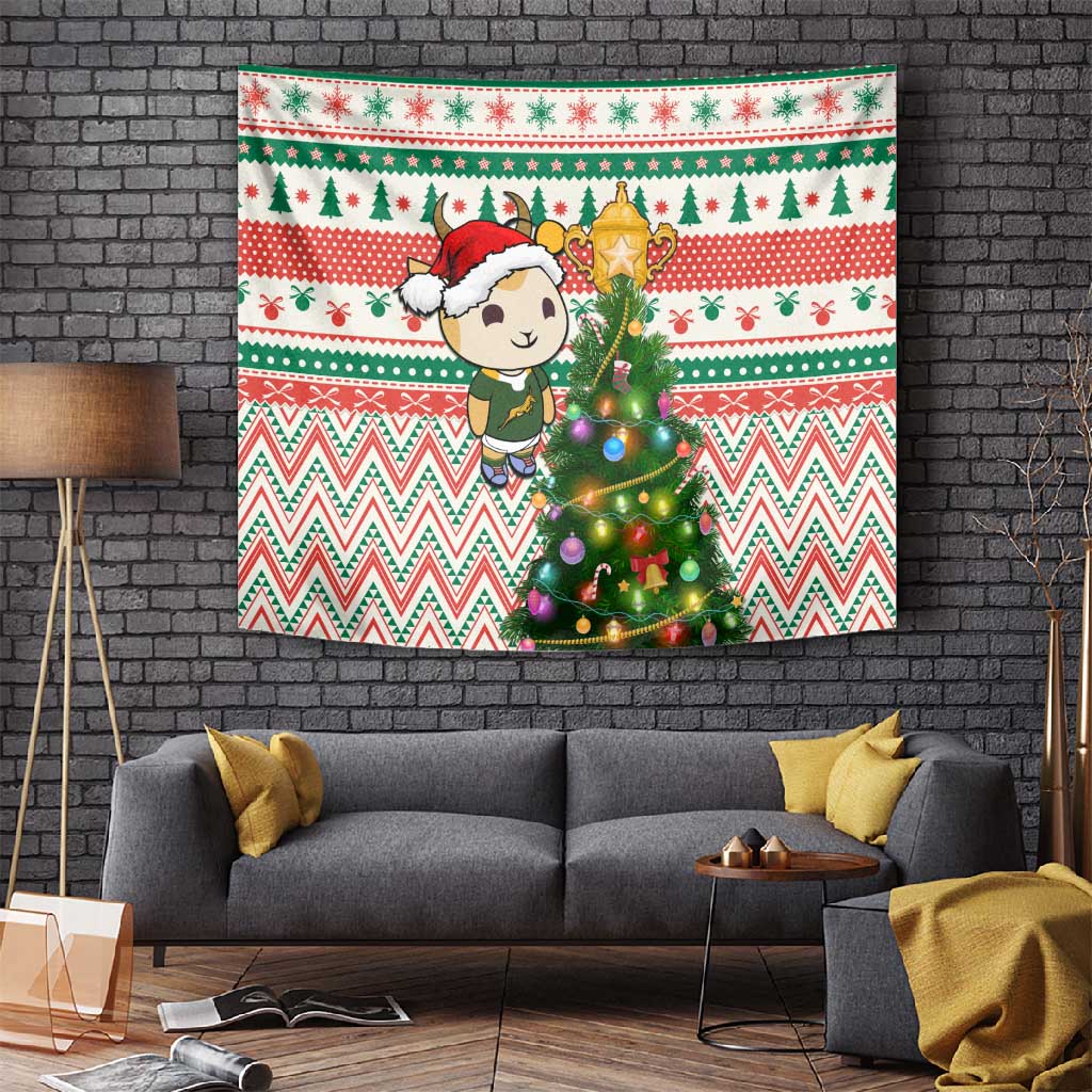 South Africa Rugby Christmas Tapestry with Cute Springbok and Christmas Tree LT01