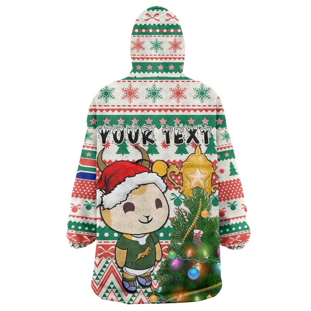 Personalized South Africa Rugby Christmas Wearable Blanket Hoodie with Cute Springbok and Christmas Tree LT01