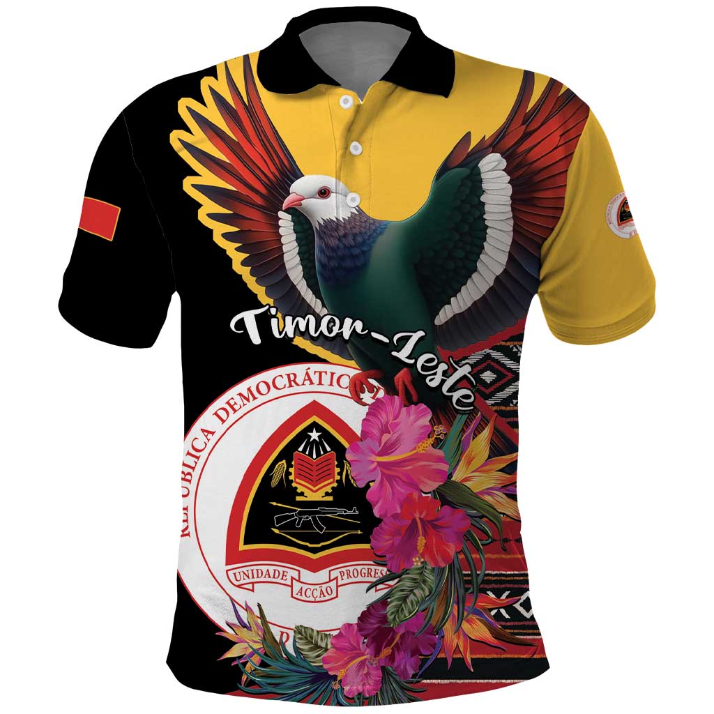 Personalized Timor-Leste Polo Shirt Timor Imperial Pigeon Hibiscus LT01