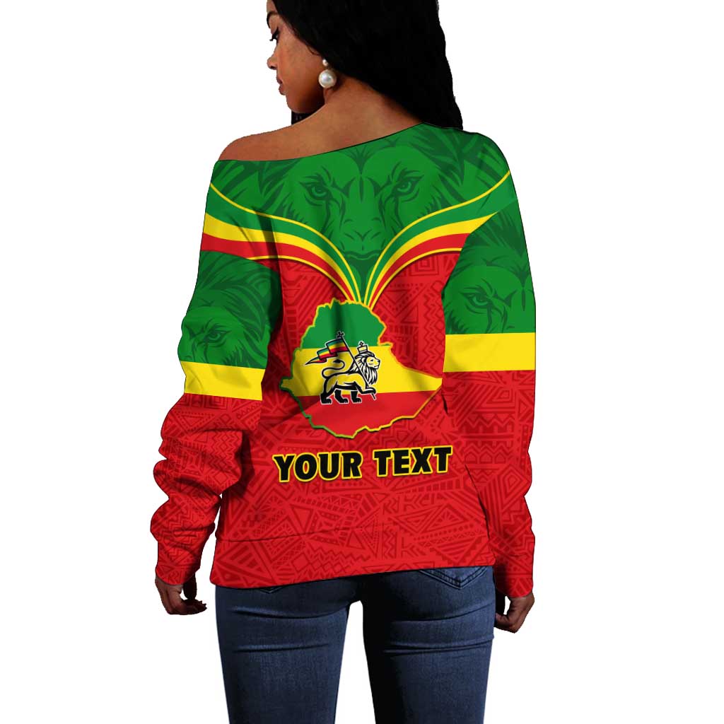 Personalized Ethiopia Off Shoulder Sweater with Lion of Judah Flag Style - Special Version LT01