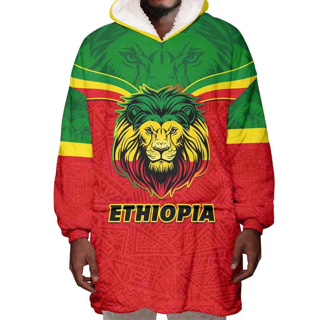 Personalized Ethiopia Wearable Blanket Hoodie with Lion of Judah Flag Style - Special Version LT01